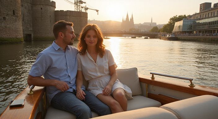 Een paar geniet van een romantische boottocht op de Schelde.