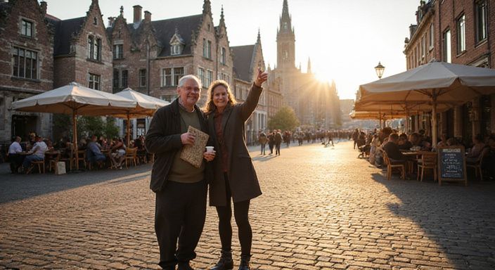 Twee volwassenen ontdekken een historische stad met middeleeuwse architectuur en willen flirten en daten in Antwerpen.