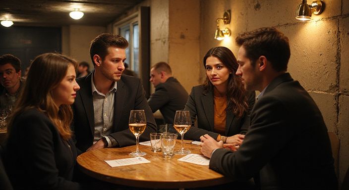 Candid foto van een speed dating evenement met authentieke interacties.