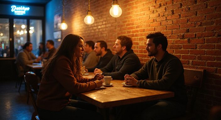 Een levendig café in Leuven met sociale interactie tussen bezoekers.