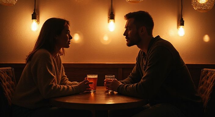 Twee mensen delen een intieme connectie tijdens een speeddate.