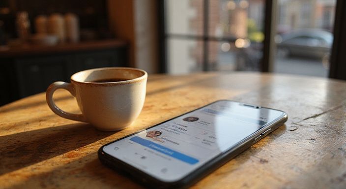 Een smartphone met datingprofielen voor flirten en daten in Vlaams-Brabant op een verweerd eiken tafel.