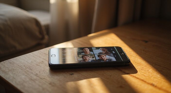 Een smartphone toont een dating-app met profielen van erotisch contact in Vlaandere.